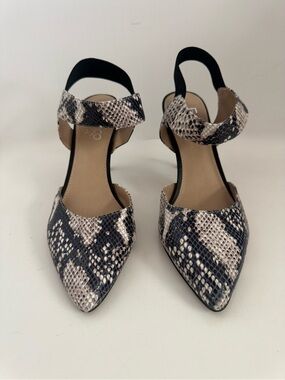 Franco Sarto Snake-Print Slingback Pumps in Black and Cream